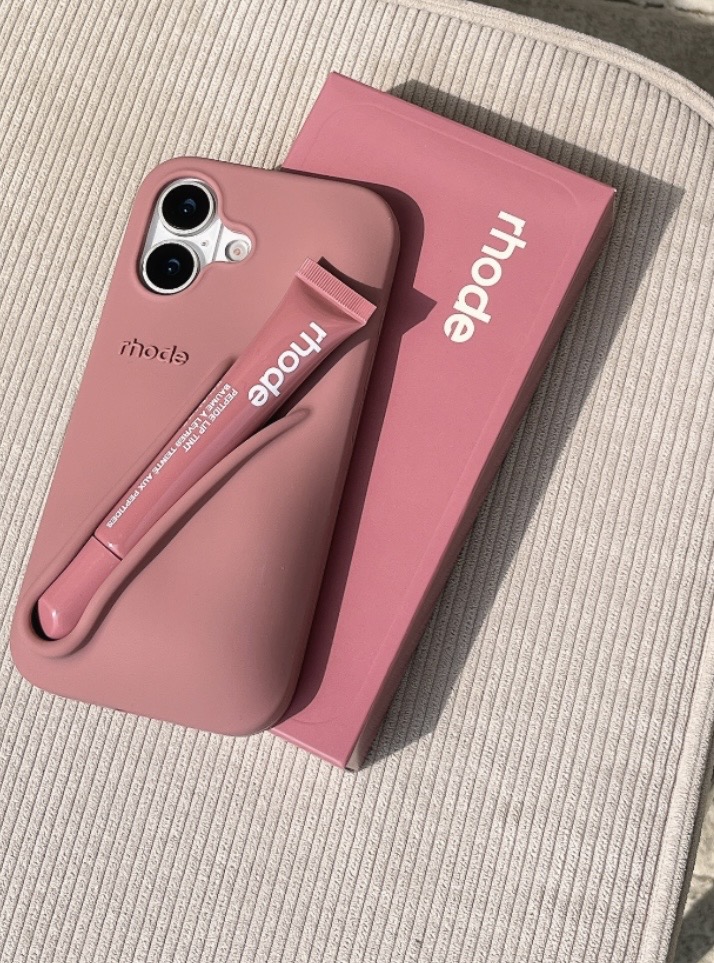 Premium pink Rhode silicone iPhone case with grip strap – stylish protective mobile cover | Your Masa