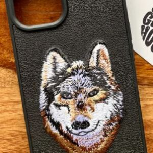 🐺 Winter Wolf Embroidered Leather iPhone Case – Black